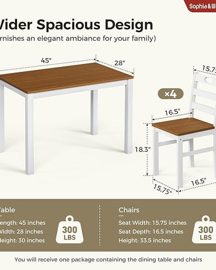 Sophia & William 5 Piece Dining Table Set for 4, Wood Kitchen Table and Chairs,Space-Saving Farmhouse Dining Sets,Walnut & White
