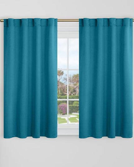 BGment 40 Inch Length Blackout Curtains for Cafe - 38 x 40 inch Short Window Curtains Rod Pocket and Back Tab Thermal Insulated Room Darkening Curtains for Kitchen Bathroom, 2 Panels, Peacock Blue