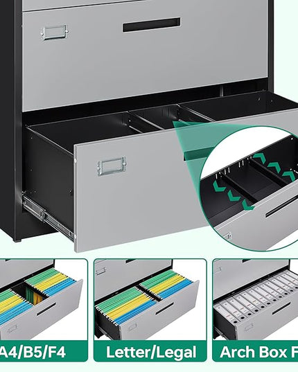Letaya File Cabinet with Lock-Lateral 2 Drawer Metal Filing Cabinets-Organization Storage Cabinets for Home Office-Hanging Letter/Legal/F4/A4 Size (2 Drawer-Grey Black)