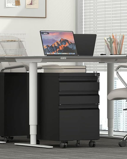 Filing Cabinet,Under Desk File Cabinet with Wheels,Mobile Metal Filing Cabinets for Home Office,Letter/Legal/A4 Size,Black