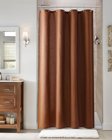 Naturoom Rustic Brown 42 Inch Shower Curtain - Stall Narrow Half Linen Ultra Thick Fabric Shower Curtain Set with Hooks, Boho Farmhouse Rustic RV Camper Bath Curtains for Bathroom, 42x72