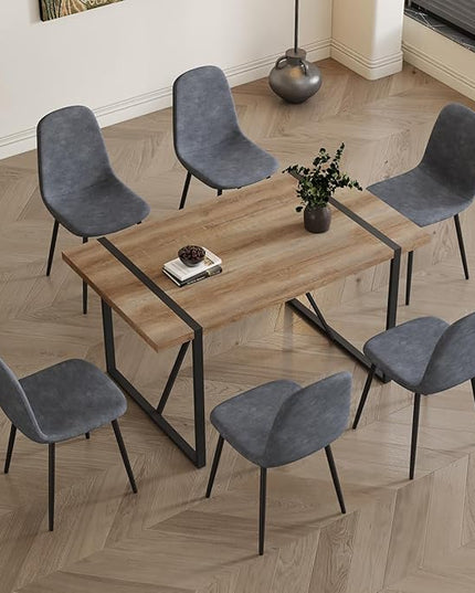 6 Chair Dining Table Set，Dinner Table Set for 6, 55'' Kitchen Table and Suede Nap Fabic Chairs Set of 6, 7 Piece Dining Table Set for Kitchen Dining Room