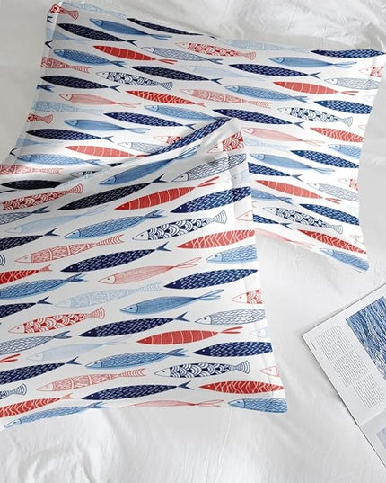 Comforter Set Full Size, Fish Blue Summer 7 Pcs Bedding for Kids and Adults, Sea Cute Ocean Bed Sheet Sets with Fitted Sheet 2 Pillowcases & 2 Shams for Bedroom Bed Decor