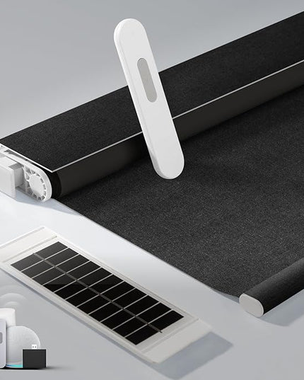 No Drill Motorized Blinds with Remote, Blackout Automatic Blinds with Solar Panel, Cordless Smart Electric Roller Shades for Windows, Black, 46 x 72