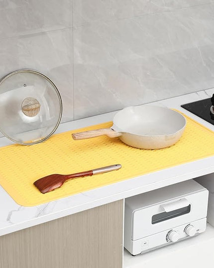 Silicone Dish Drying Mat for Multiple Usage,Easy clean,Eco-friendly,Heat-resistant Silicone Mat for Kitchen Counter or Sink,Refrigerator or Drawer Liner Yellow 5XL 36inches x 18inches