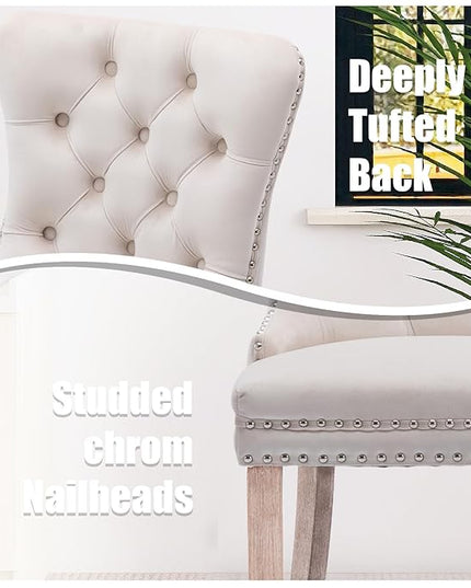 SoarFlash Velvet Dining Chairs Set of 6, Tall Back Side Chair, Modern Upholstered High-end Tufted Side Chair with Button Back Ring, Solid Wood Legs (Beige)