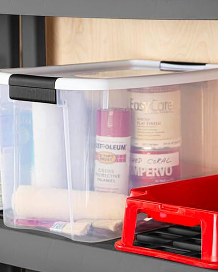 Sterilite 6-Pack Ultra Latching Box, Storage Bins with Lids, Clear Plastic, 30 Quart - Heavy-Duty Organizing Containers for Closet, Bathroom, and Office