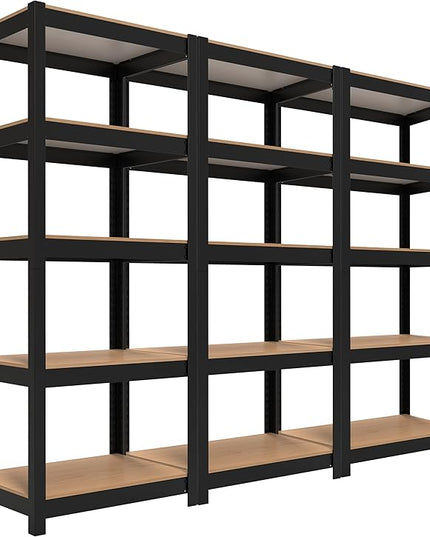 HOMEDANT House 5 Tier Laminated Metal Shelving Unit Adjustable Storage Utility Rack Heavy Duty Shelves Organization Multipurpose Shelf Kitchen Garage Pantry Closet (3, (S) 24.4" W, Black)