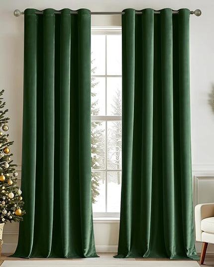 MIULEE Christmas Velvet Curtains Emerald Green Elegant Grommet Thermal Insulated Soundproof Room Darkening Black Out Curtains/Drapes for Classical Living Room Bedroom Decor 52 x 108 Inch Set of 2