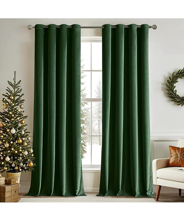 MIULEE Christmas Velvet Curtains Emerald Green Elegant Grommet Thermal Insulated Soundproof Room Darkening Black Out Curtains/Drapes for Classical Living Room Bedroom Decor 52 x 108 Inch Set of 2