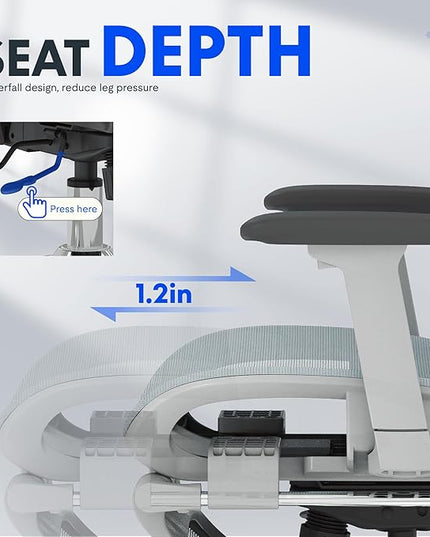 FLEXISPOT ErgoX Premium Ergonomic Office Chair with Footrest- Adjustable 3D Armrests, Dynamic Lumbar Support, Recline & Tilt Function, Mesh Seat, for Home & Office Use,Blue