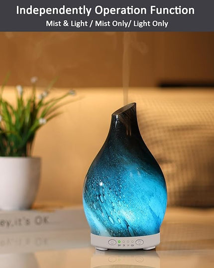 Essential Oil Diffuser 120ML, Glass Aromatherapy Diffuser with 4 Timer Settings & 7 Color Changing Lights, Waterless Auto Shut-Off, Ultra Quiet Oil Diffuser for Home, Office, Yoga, Spa and Sleeping