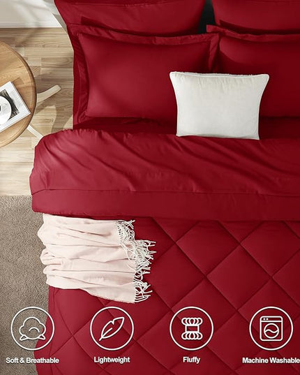 CozyLux Queen Comforter Set Dark Red - Bed in a Bag Queen Size 7 Pieces, Luxury Soft Bed Set for All Seasons, Bedding Set with Down Alternative Comforter, Sheets, Pillowcases & Shams