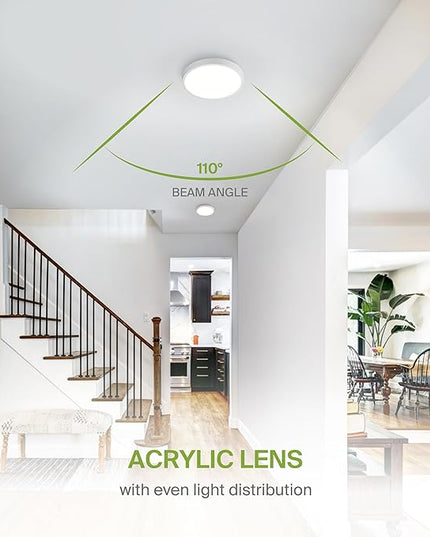 ASD LED 7" Round Flush Mount Ceiling Light Fixture, Low Profile Surface Lighting | 5CCT, Dimmable, Ultra-Thin, ETL Listed | 15W 1260LM 2700-6000K 120V | Kitchen, Bedroom, Hallway Lamp | White, 6 Pack