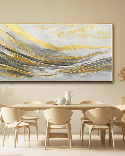 Gold Home Wall Decor Line Canvas Wall Art Vintage Artwork 29"x58" Large Poster for Living Room Office Kitchen Pictures