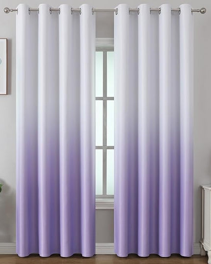 Estelar Textiler Lilac and Greyish White Ombre Blackout Curtains 96 inch Length 2 Panels Set, Room Darkening Energy Saving for Bedroom, Thermal Insulated Grommet Drapes for Living Room, 52x96 Inch