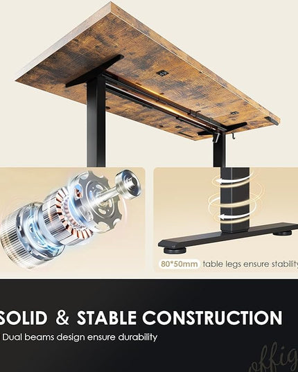 OffiGo Electric Standing Desk with 3-Piece Board, 71 Inch Height Adjustable Large Desk with Power Outlets, Sit Stand Table, Writing Computer Desk for Home, Office, Workstation, Rustic Brown