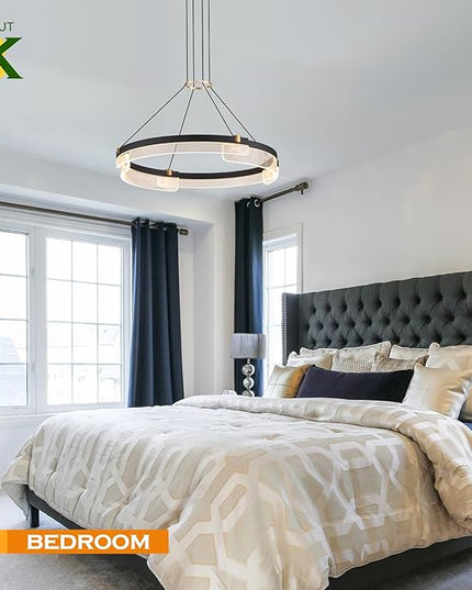 Modern LED Pendant Light Dimmable Black LED Chandelier for Dining Room Pendant Light Fixture Over Table Modern Chandelier Kitchen Island Living Room Entryway, 24 inch 3000K-6500K