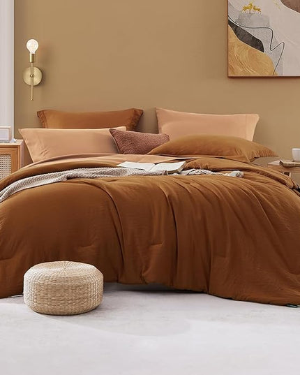 WRENSONGE Terracotta King Comforter Set, 7 Pieces Soft Microfiber King Size Comforter with Fitted Sheet, Flat Sheet 2 Pillow Shams, and 2 Pillowcases- Warm King Bedding Set for All Season