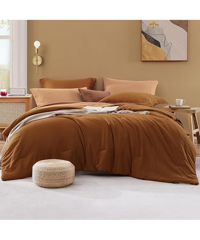 WRENSONGE Terracotta King Comforter Set, 7 Pieces Soft Microfiber King Size Comforter with Fitted Sheet, Flat Sheet 2 Pillow Shams, and 2 Pillowcases- Warm King Bedding Set for All Season