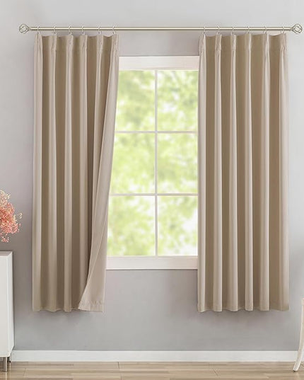 DONREN Sand Pinch Pleated Blackout Curtains with Hooks - 63 inch Length Room Darkening Thermal Insulated Short Window Curtain Panels for Bathroom Kids Room 2 Panel 40" Wx63 L