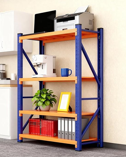 79" H Garage Shelving,3500LBS Heavy Duty Storage Rack,4 Tiers Metal Storage Rack Shelf, Adjustable Shelving Unit for Garage,Kitchen,Warehouse,Basement,78.7" H x 47.2" W x 19.6" D,Blue&Orange