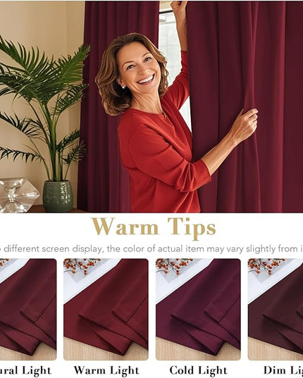 H.VERSAILTEX Christmas Blackout Curtains Thermal Insulated Window Treatment Panels Blackout Drapes for Living Room Back Tab/Rod Pocket Bedroom Draperies, 52 x 63 Inch, Burgundy Red, 2 Panels