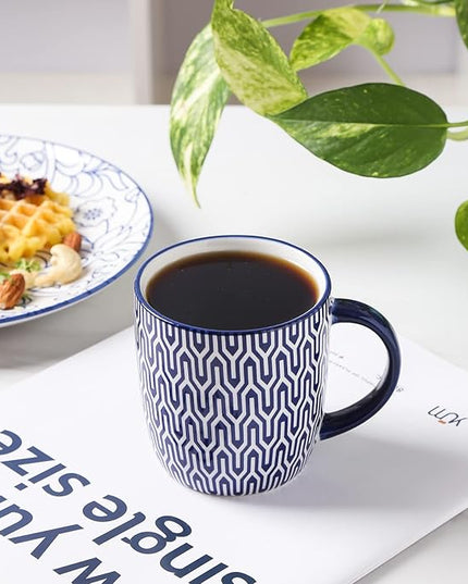 Selamica 10 OZ Coffee Mugs Set of 4, Small Coffee Cups Ceramic with Handle, Coffee Mug for Cappuccino Latte Cocoa Milk Tea, Dishwasher Microwave Safe,Vintage Blue
