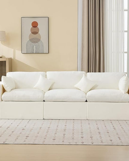 115''Cloud Boneless Sectional Couch, Modular Sectional Sofa Deep Seat, Oversized Upholstered Convertible Comfy 3 Seater Chenille Memory Foam Sofa Couches for Living Room, Beige