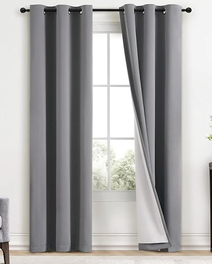 Yakamok Grey Room Darkening 100% Blackout Curtains Grommet Window Treatments with 2 Thick Layers-Gray Thermal Insulated Drapes Set of 2 Panels for Bedroom Living Room 38 Inches by 84 Inches Length
