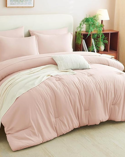CozyLux Queen Comforter Set Blush Pink, 7 Pieces Bed in a Bag Queen Comforter Set with Sheets, Bedding Sets with Down Alternative Comforter, Fitted Sheets, Flat Sheets, Pillow Shams and Pillowcases