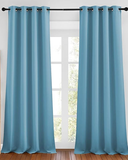 NICETOWN Room Darkening Curtain Panels - Home Fashion Ring Top Thermal Insulated Room Darkening Curtains for Bedroom/Living Room (2 Panels, 46" Wide by 90" Long, Teal Blue)