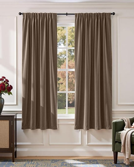 Lazzzy Velvet Blackout Curtains Thermal Insulated Room Window Drapes Super Soft Luxury Curtains for Living Room Bedroom Rod Pocket 2 Panels, Truffle, 52" W x 72" L