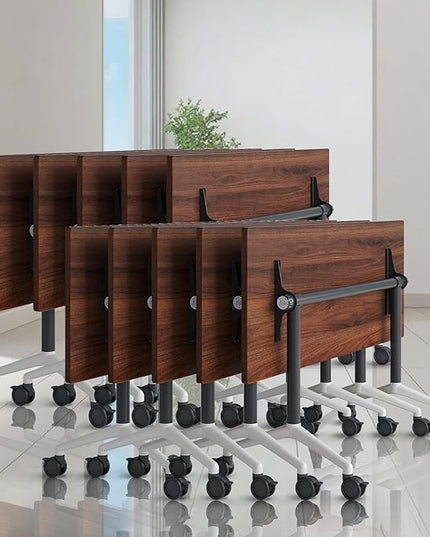 Folding Conference Room Tables, Seminar Conference Table Modern Flip Top Training Meeting Tables, Conference Room Table with Wheels for Home Office Classr,10 Pack 55.1inch