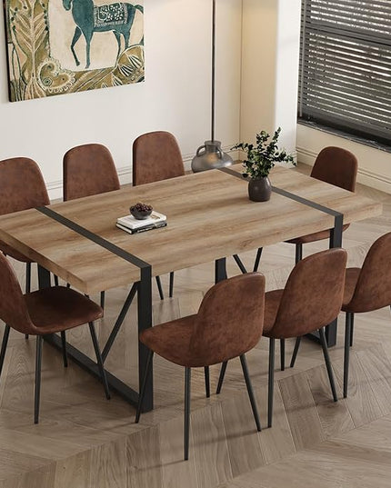 Dining Table Set for 8，Dining Room Table Set for 8，71'' Kitchen Table and Suede Nap Fabic Chairs Set of 8，8 Chair Dining Table Set for Kitchen Dining Room