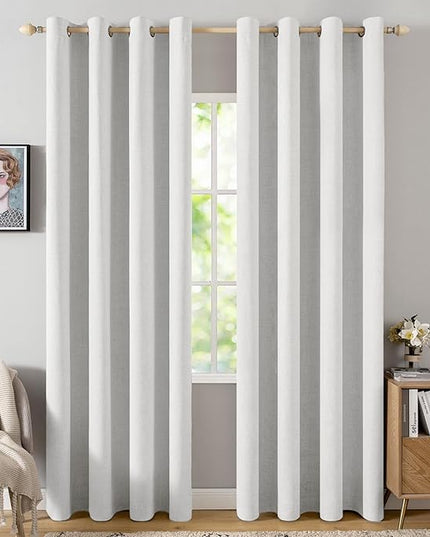 MIULEE 100% Blackout Linen Textured Curtains for Bedroom Solid Thermal Insulated Heathered White Grommet Room Darkening Curtains & Drapes Luxury Decor for Living Room Nursery 52 x 96 Inch (2 Panels)