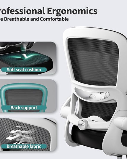 TRALT Office Chair - Ergonomic Desk Chair with Adjustable Lumbar Support, Mesh Computer Chair, Executive Chairs for Home Office Comfortable Lumbar Support (White+Black)