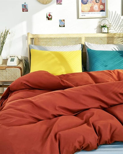 CLOTHKNOW Terracotta Queen Comforter Set 3Pcs Burnt Orange Bedding Comforter Sets Caramel Queen Comforter Soft Rust Comforter with 2 x Pillow Cases