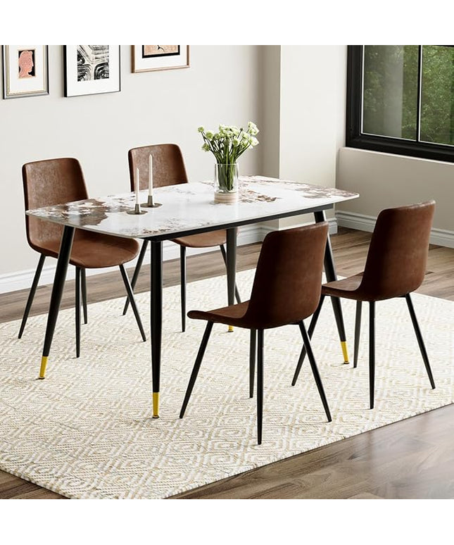 Small Dining Table Set for 4，50'' Sintered Stone Table with 4 Chair Dining Table Set, Easy to Assemble，Suitable for Small Spaces