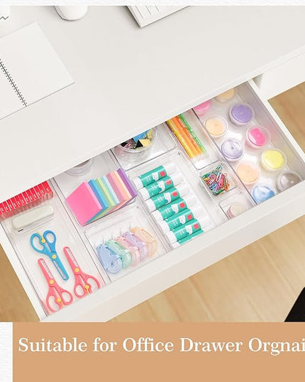 Criusia Drawer Organizer, 5-Size Versatile Bathroom and Vanity Organizer Trays, 20 Pack Clear Plastic Kitchen Drawer Organizers Set, Storage Bins for Makeup, Bathroom, Jewelries and Office