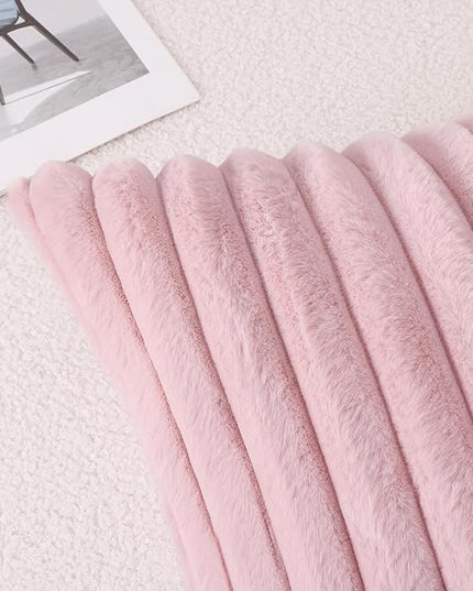 Pallene Faux Fur Plush Throw Pillow Covers 26x26 Set of 2, Luxury Soft Fluffy Striped Decorative Pillow Covers for Sofa, Couch, Living Room, Blush Pink
