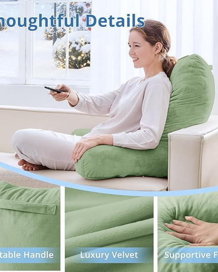 Sasttie 25-inch Reading Pillows for Sitting in Bed Adult, Jumbo Velvet Back Pillow Bed Sitting Up, XL High Back-Rest Support Cushion for Sit Up on Couch & Floor, Oeko-Tex Certified, Sage Green