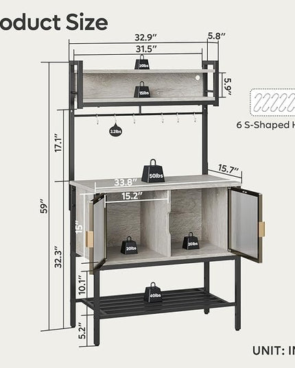 Bestier Coffee Bar with Storage, 5 Tier Microwave Stand with LED Lights, Kitchen Bakers Rack with Cabinet, Heavy Duty Storage Shelves for Kitchen Garage Pantry(Retro Grey Oak Light)