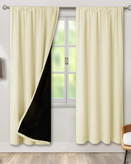 BGment Cream Blackout Curtains for Living Room 72 Inch Length, Full Room Darkening Thermal Insulated Noise Reducing Bedroom Window Curtains with Rod Pocket, 2 Panels, Each Panel 42 Inch Wide