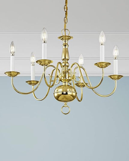 Livex Lighting 5006-02 Williamsburgh 6 Light Polished Brass Chandelier