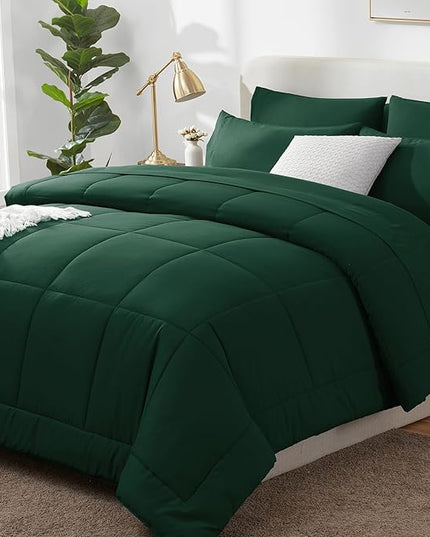 CozyLux Full Size Comforter Sets Emerald Green, 7 Pieces Bed in a Bag, Green Comforter Full Size, All Season Bedding Sets with Stitch Quilted Comforter, Flat Sheet, Fitted Sheet, Pillowcases