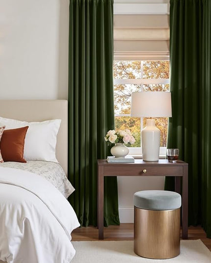 Lazzzy Velvet Blackout Curtains Thermal Insulated Room Window Drapes Super Soft Luxury Curtains for Living Room Bedroom Rod Pocket 2 Panels, Moss, 52" W x 120" L