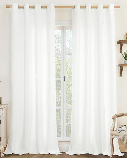 LAMIT White Linen Curtains 84 inch Length for Living Room, Thermal Insulated Soft Thick Curtains Light Filtering Privacy Grommet Window Drapes for Bedroom/Farmhouse, Set of 2 Panels, W52 x L84