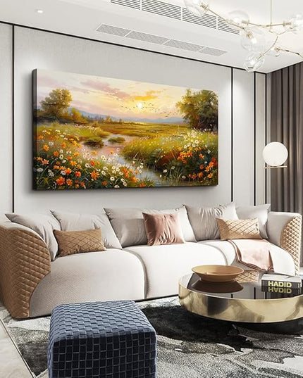 ERQINHUA Large Canvas Wall Decor For Living Room Wall Art For Bedroom Flower landscape Watercolour Painting Office Farmhouse Mural Countryside Sunrise Scenery Wall Picture Artwork Home Decor30 X60