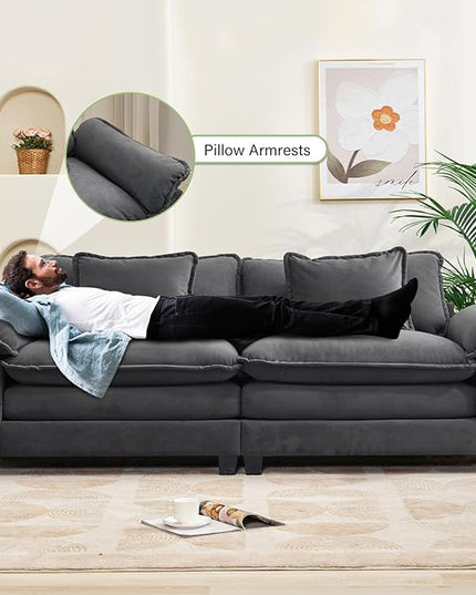 86" Modular Sectional Sofa, Comfy Cloud Couch Sectional Sofa with Ottoman, Velvet Sofa Sleeper Deep Seat Sofa with Throw Pillows for Living Room (Blue Gray, 86"- Loveseat)